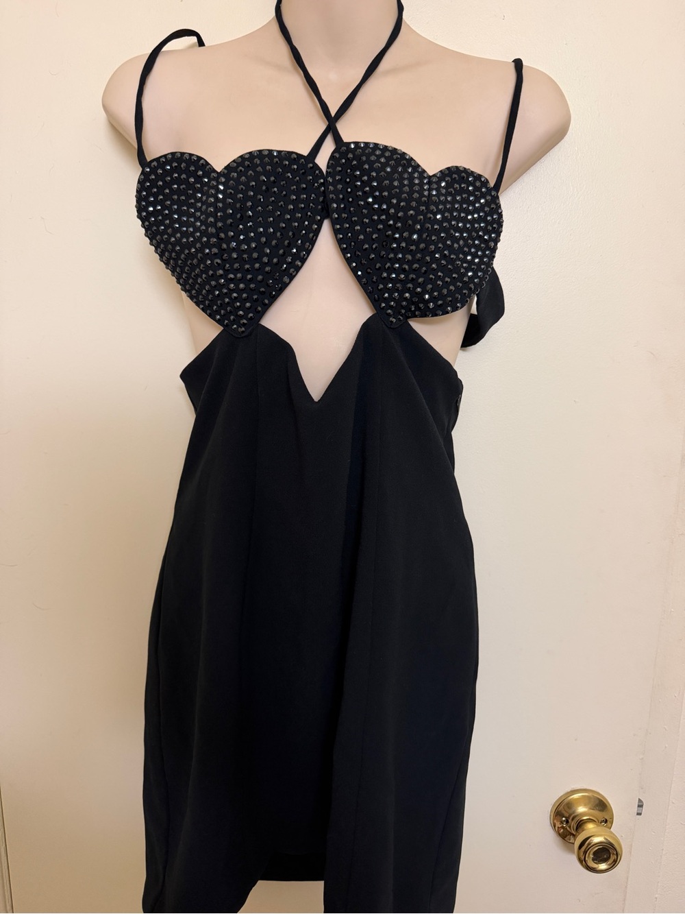 Oh Polly Black Heart-Studded Cutout Mini Dress